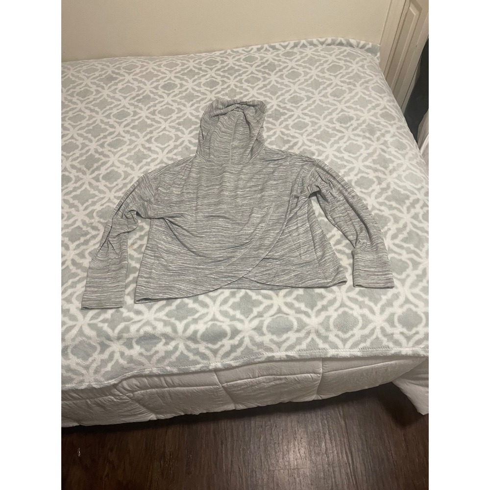 Eddie Bauer Womens Grey Space Dye Crossover Hem Hoodie Thumbholes Size S